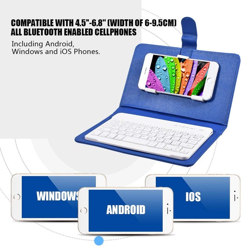 ELIATER Portable Bluetooth Keyboard with Leather Case Cover with for 4.5''-6.8'' iOS, Android and Windows Smart Phones, Detachable with Kickstand - Image 2
